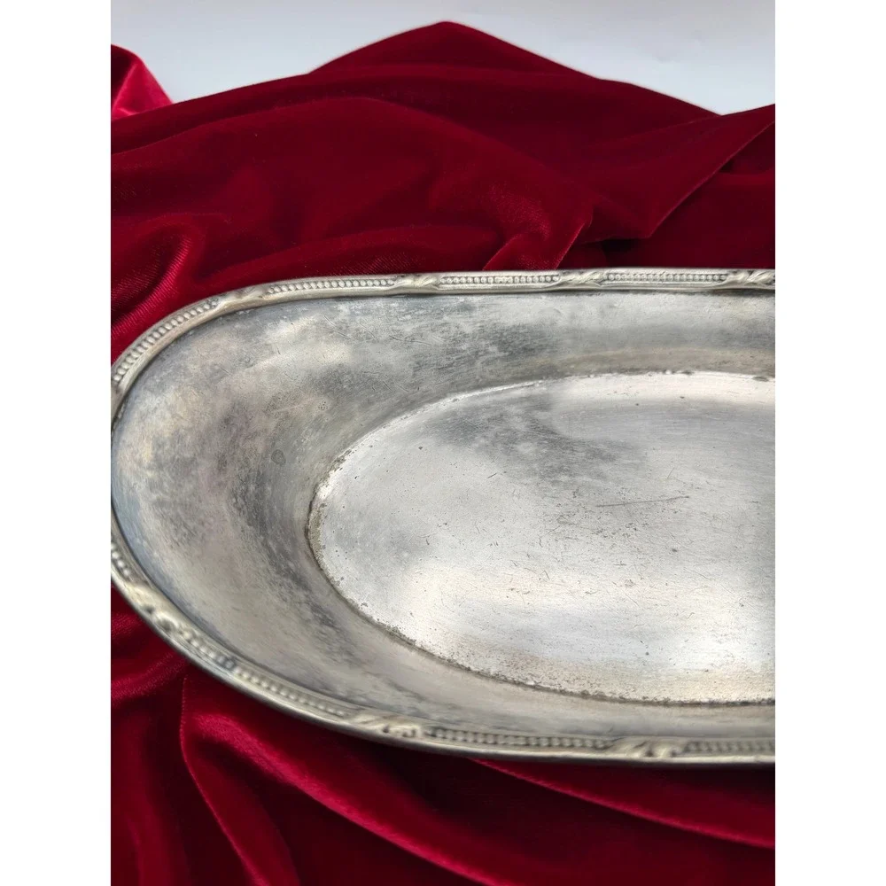 Vintage Hotel du Pont Silver Serving Tray GM Co Oval Beaded Bread Dish 03699